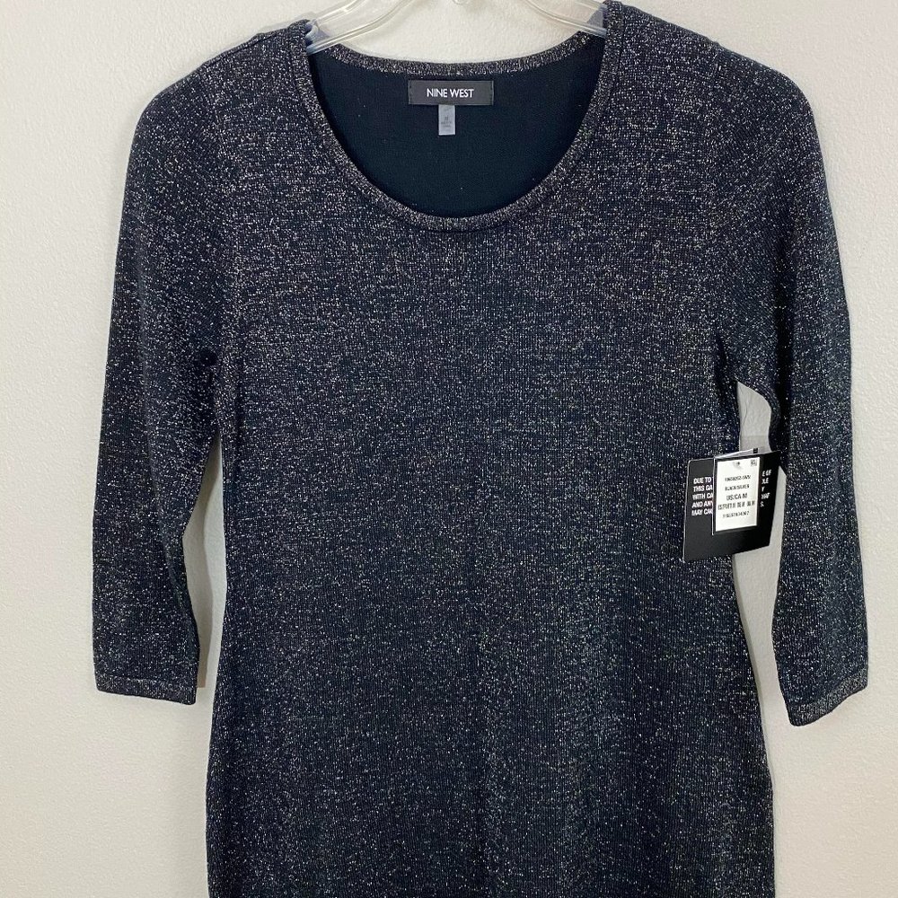 NWT Nine West Black Silver Metallic Cocktail Dress - Picture 4 of 5